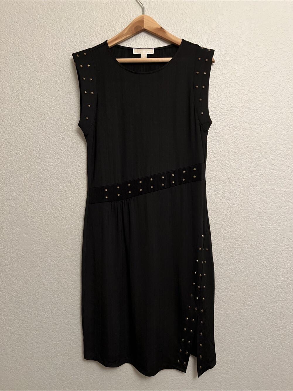 NEW Michael Kors Modern Dress Stud Embellished Stretch Evening Party Black M